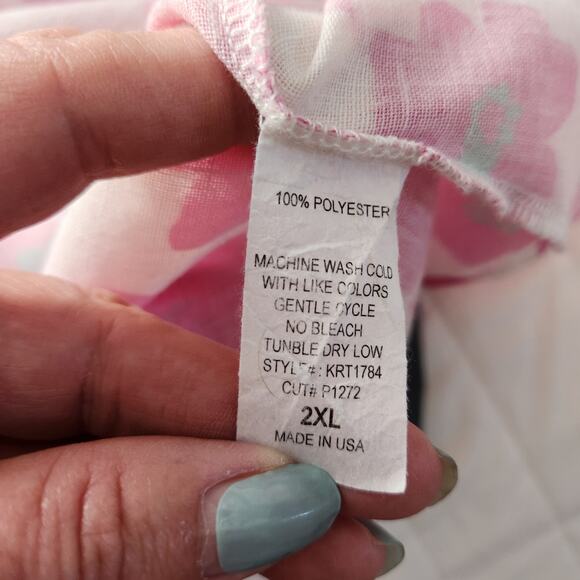 Jade by Jane Floral Pullover Blouse Top, V-neck, pink & white, sz 2X Puff Sleeve - Picture 5 of 9